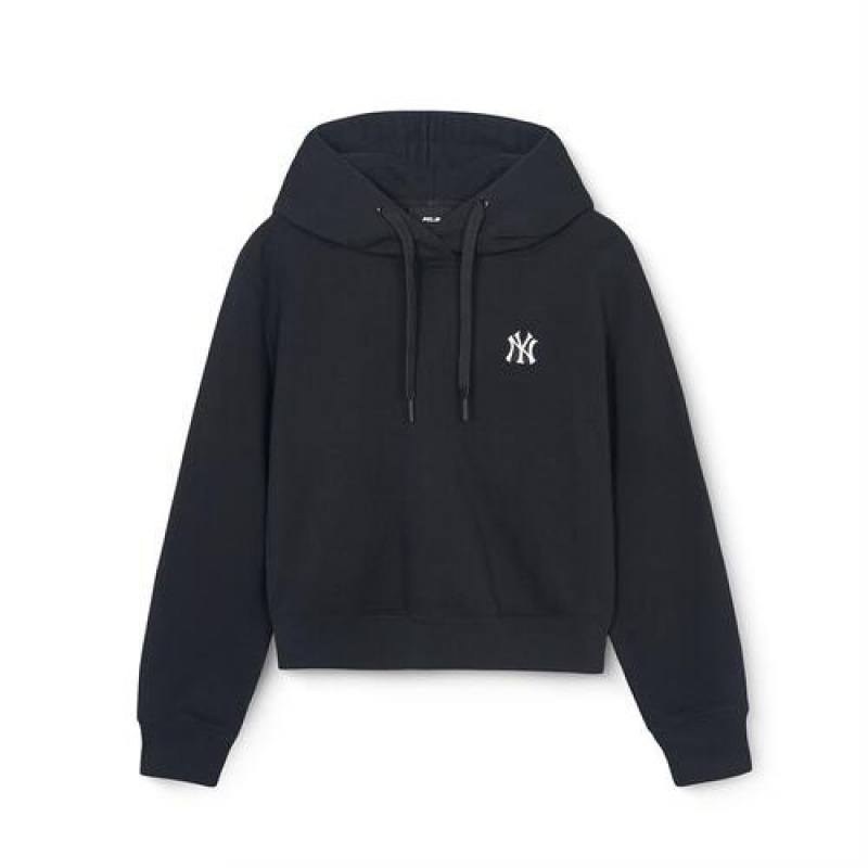 MLB Women Basic Small Logo Crop Hoodie Black | Australia_MLB10422