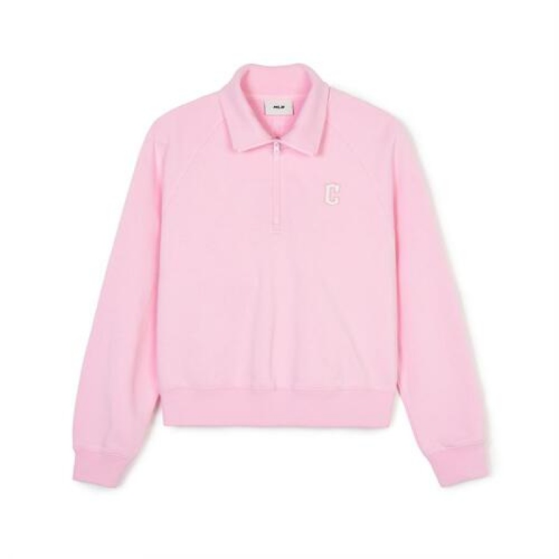 MLB Women Basic Small Logo Crop Sweatshirts Pink | Australia_MLB43601