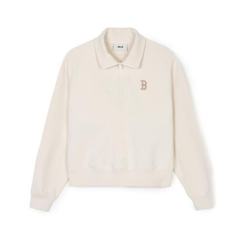 MLB Women Basic Small Logo Crop Sweatshirts White | Australia_MLB35169