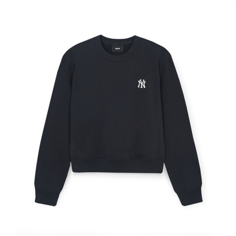 MLB Women Basic Small Logo Crop Sweatshirts Black | Australia_MLB89868