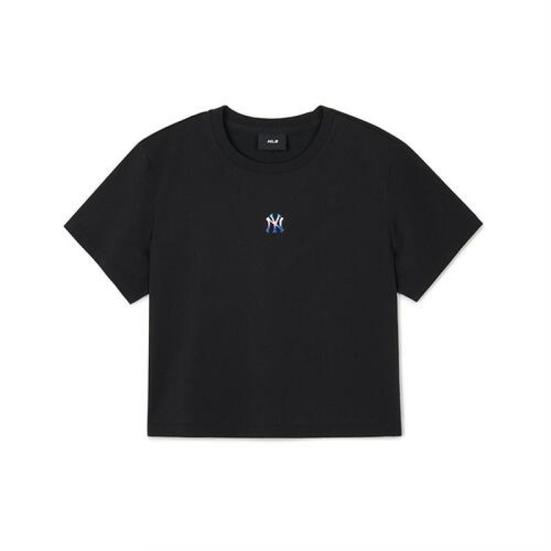 MLB Women`s Basic Luxleisure Crop T Shirts Black | Australia_MLB41717