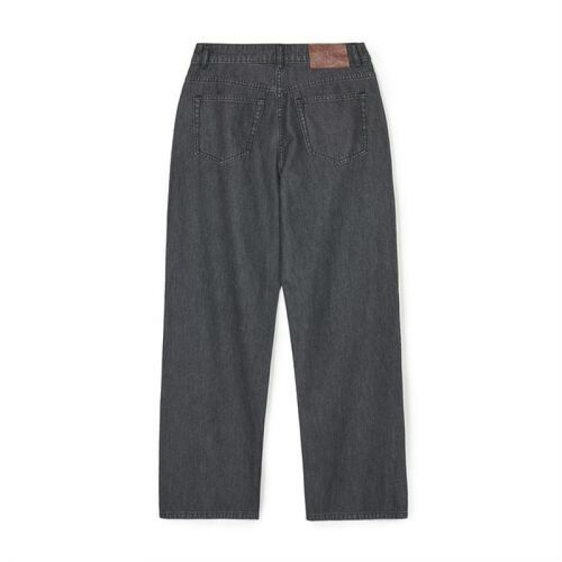 MLB Women`s Basic Medium Logo Wide Pants Denim Dark Grey | Australia_MLB49777