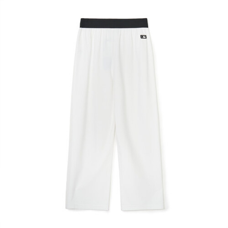 MLB Women`s Basic Small Logo Banding Wide Pants Bottoms White | Australia_MLB17686