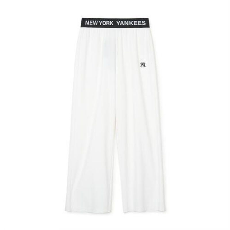 MLB Women`s Basic Small Logo Banding Wide Pants Bottoms White | Australia_MLB17686