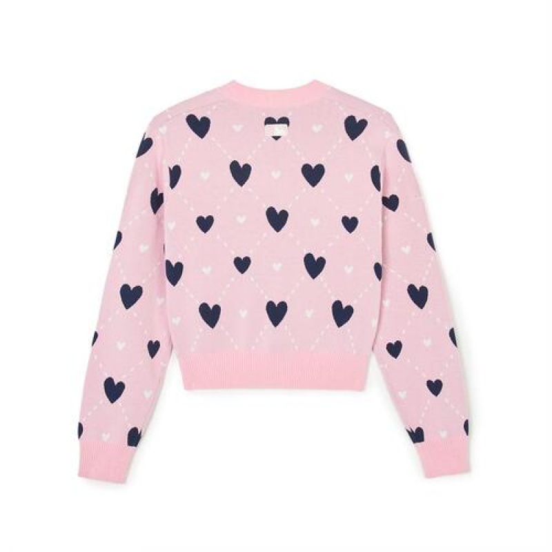 MLB Women`s Heart All Over Pattern Crop Cardigan Sweaters Pink | Australia_MLB75320