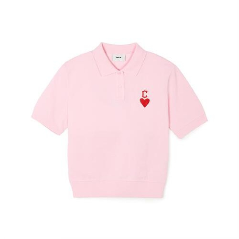 MLB Women`s Heart Crop Polo T Shirts Pink | Australia_MLB84838