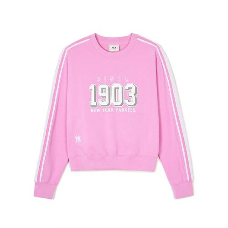 MLB Women`s Sportive Varsity Track Crop Sweatshirts Pink | Australia_MLB36449