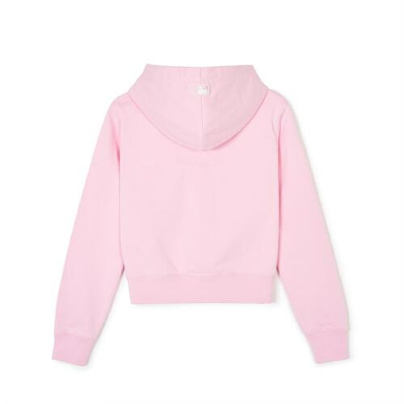 MLB Women`s Varsity Crop Hood Zip Up Hoodie Pink | Australia_MLB88124