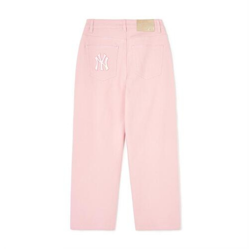 MLB Women`s Varsity Logo Wide Pants Denim Pink | Australia_MLB10100