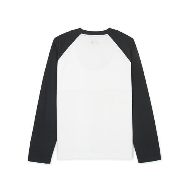 MLB Women`s Varsity Raglan Loose Fit T Shirts White / Black | Australia_MLB21339