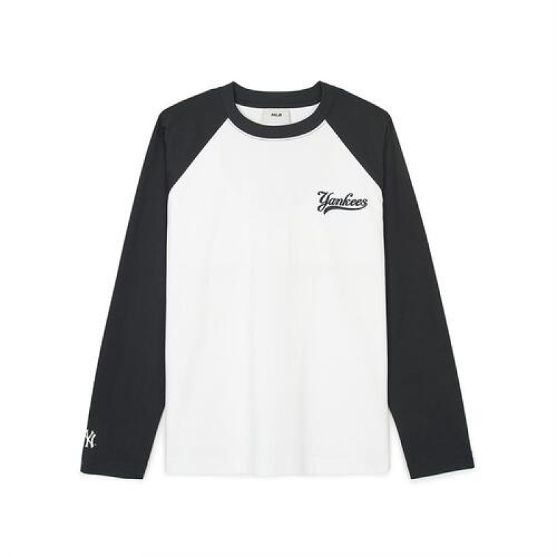 MLB Women`s Varsity Raglan Loose Fit T Shirts White / Black | Australia_MLB21339