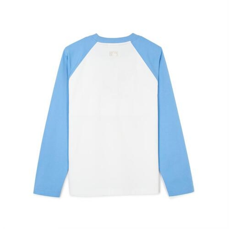 MLB Women`s Varsity Raglan Loose Fit T Shirts White / Blue | Australia_MLB41015