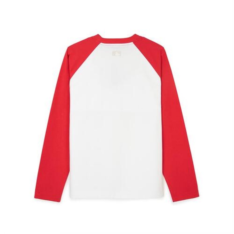 MLB Women`s Varsity Raglan Loose Fit T Shirts White / Red | Australia_MLB55152