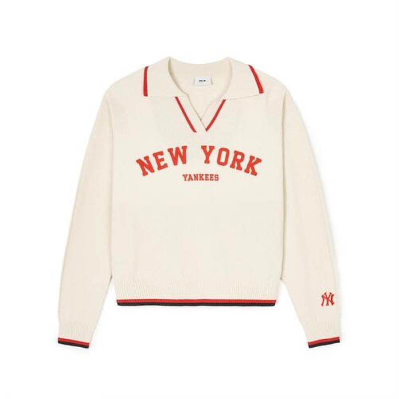 MLB Women`s Varsity Slit Collar Neck Pullover Sweaters White | Australia_MLB46238