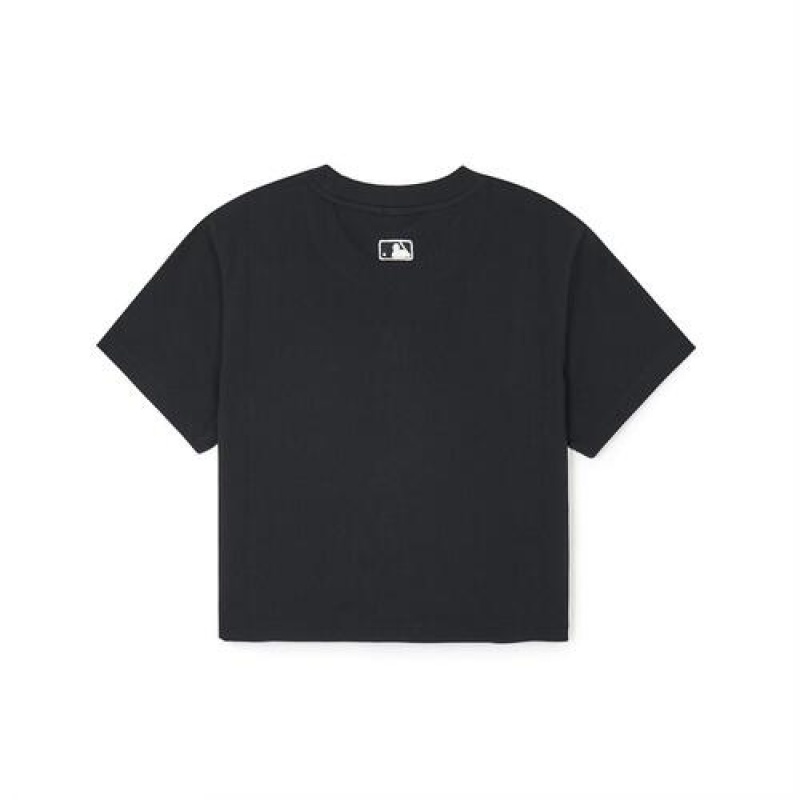 MLB Womens`s Basic Small Logo Crop T Shirts Black | Australia_MLB82859