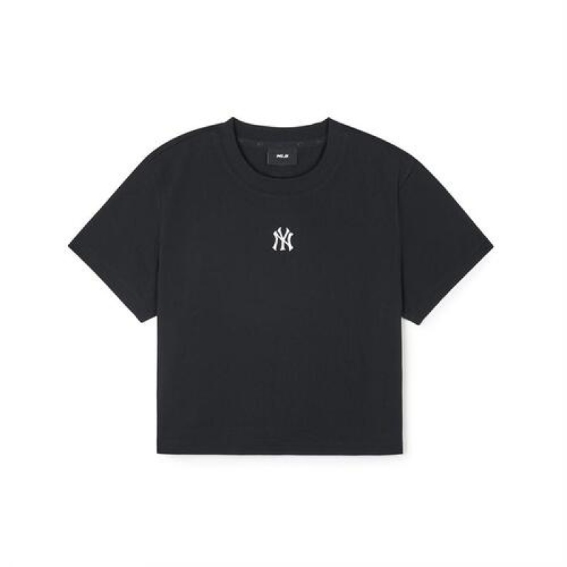 MLB Womens`s Basic Small Logo Crop T Shirts Black | Australia_MLB82859