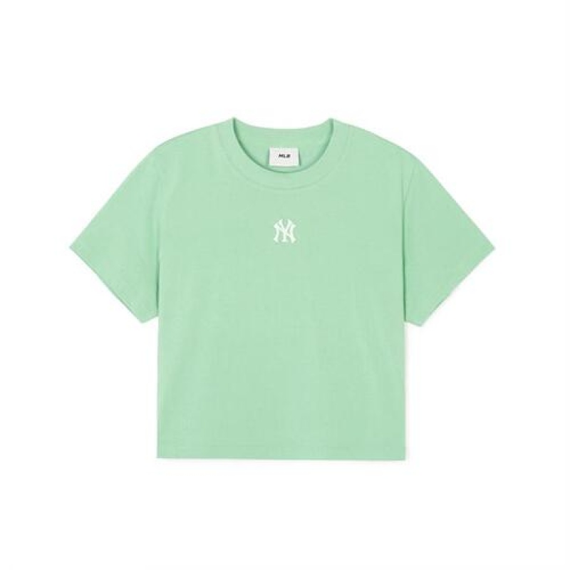 MLB Womens`s Basic Small Logo Crop T Shirts Green | Australia_MLB61860