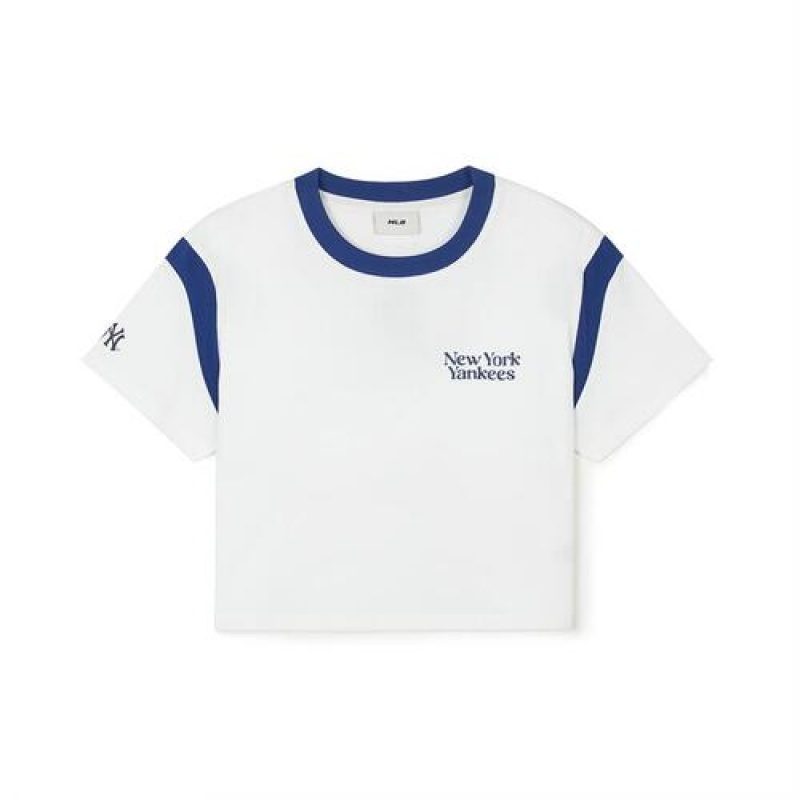 MLB Womens`s Varsity Crop T Shirts White | Australia_MLB58186